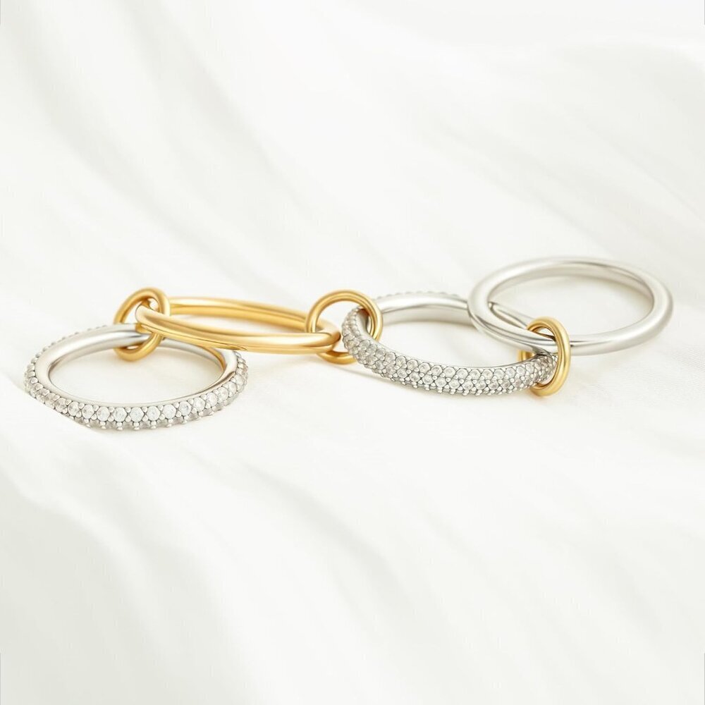 Stackable Rings Women's Gold Silver Cubic Zirconia Jewelry Set - Picture 7 of 7